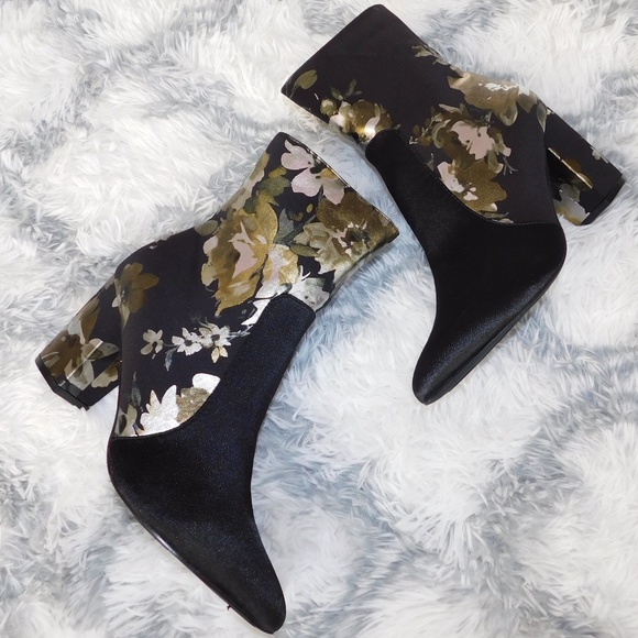 Mackin J Shoes - New! Sage & Silver Floral Black Ankle Boots